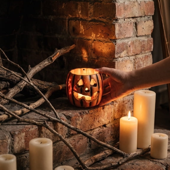 Pumpkin Bucket LED Light, Halloween Luminous Ornament, Festive Candlelight Effect for Table, Battery Operated Flicker Light, Safe Cute Friendly Glow​