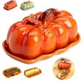 thumbnail image 1 of Pumpkin Butter Dish with Lid, Ceramic Cute Pumpkin Butter Dish, Multi-Purpose Fall Kitchen Countertop Snack Trays and Cheese Boards for Halloween Thanksgiving Everyday Use, 1 of 9