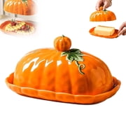 Pumpkin Butter Dish With Lid Ceramic Covered Butter Container For Refrigerator Fall Kitchen DecorOrange-18cm