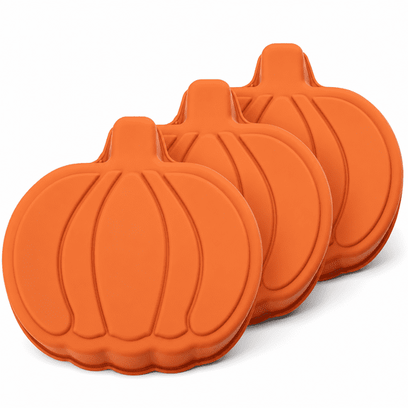 ABCISI Pumpkin Silicone Cake Pan Set, 3 Pack 7.4 in Nonstick Baking Molds, Food-Grade Reusable Fall Pumpkin Shaped Bakeware for Cakes, Jello, Pudding, Halloween and Thanksgiving