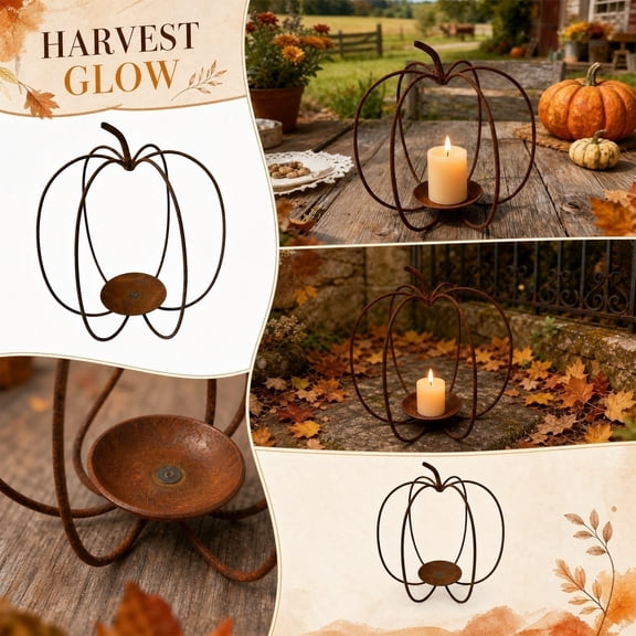Pumpkin Candle Holder 7 X 6 Inch Rustic Metal Wire Halloween Pumpkin Decor for Farmhouse Fall Decor Fall Table Decor Thanksgiving Decor Home Indoor 1 Pack