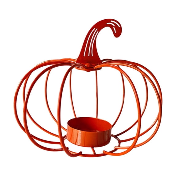 Pumpkin Candle Holder for Halloween, Iron Art Tabletop Decor for Fall Harvest Season, Romantic Dining Centerpiece for Farmhouse Mantel Shelf, Rustic Home Accent for Autumn Parties