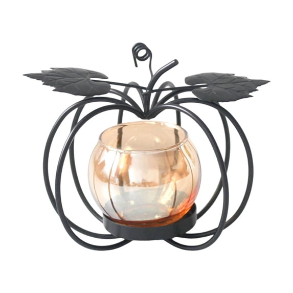 Pumpkin Candle Holder Wrought Iron for Tea Light and Votive Flameless Candles Ideal for Fall, Halloween and Thanksgiving Desktop Decor for Fall Home Decor for Living Room