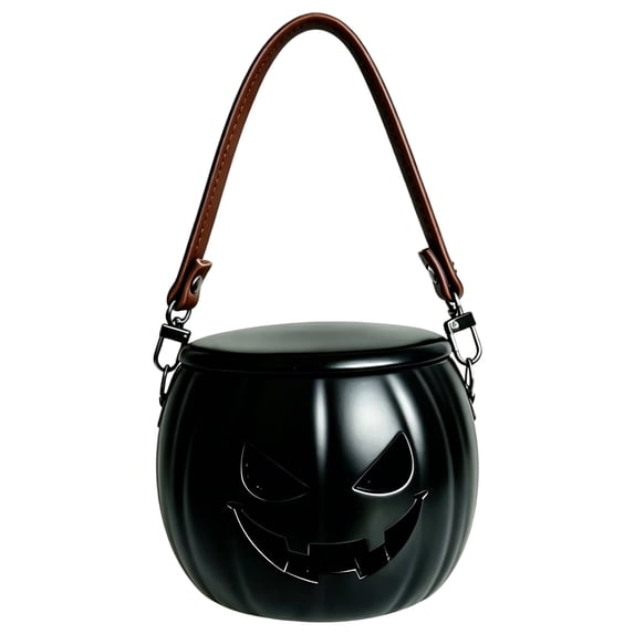 Pumpkin Candy Bucket Black Metal with Handle for Halloween Party Decor