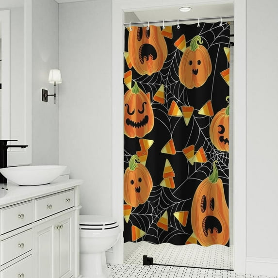 Pumpkin Candy Halloween Pattern Shower Curtain 36"x72" ,Bathroom Decorative Shower Curtains Set with 12 Hooks,Modern Waterproof Washable Shower Curtain