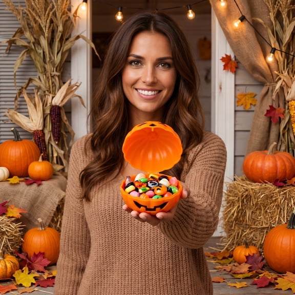 Pumpkin Candy Shells, Open Hollow Pumpkin Vessel Storage Holders For Halloween Gathering Party Favor Container Pails