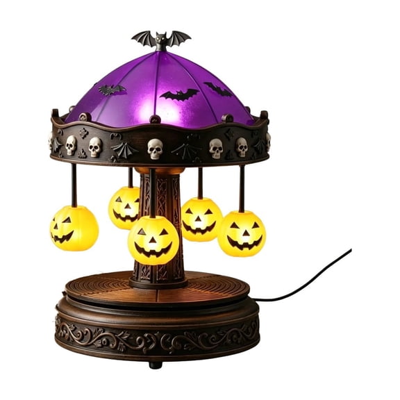 Pumpkin Carousel Night Light, Halloween Rotating Stained Glass Shade Floating Ghosts Pumpkins Table Lamp Usb Powered Purple Not Rotatable 2026