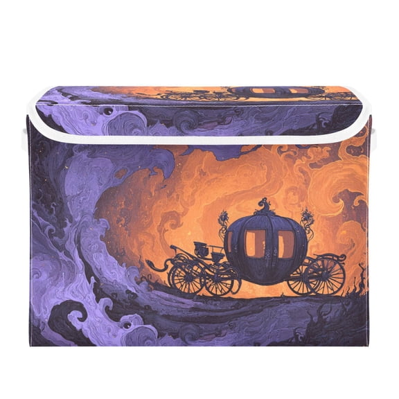 Pumpkin Carriage Halloween Foldable Storage Bins with Lids Handles Collapsible Storage Containers Tote Boxes 16.5 x 12.6 x 11.8 inches