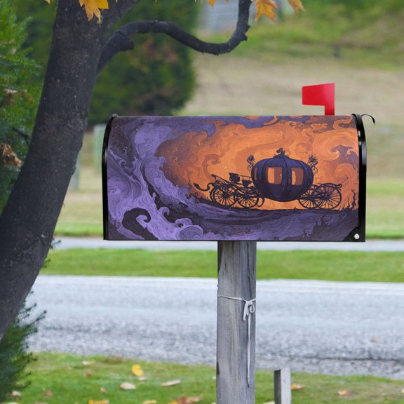Pumpkin Carriage Halloween Magnetic Mailbox Cover Rust Protection Yard Decor 20.7" x 18.03"