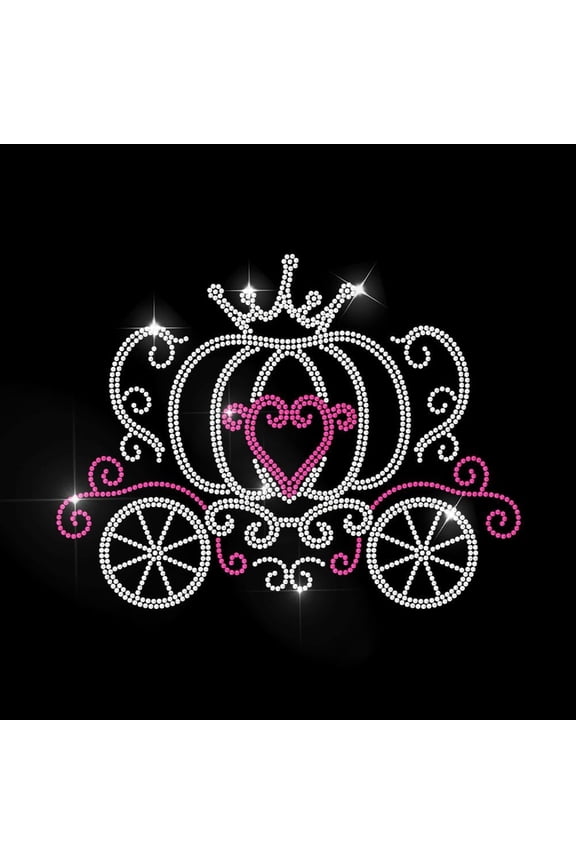 Pumpkin Carriage Rhinestone Iron on Decal Princess Hotfix Transfer Sticker Fairytale Heat Transfer Patch Bling Clothing Repair Applique for T-Shirt Hat Jacket Garment Bag DIY Decor diy