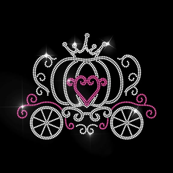 Pumpkin Carriage Rhinestone Iron on Decal Princess Hotfix Transfer Sticker Fairytale Heat Transfer Patch Bling Clothing Repair Applique