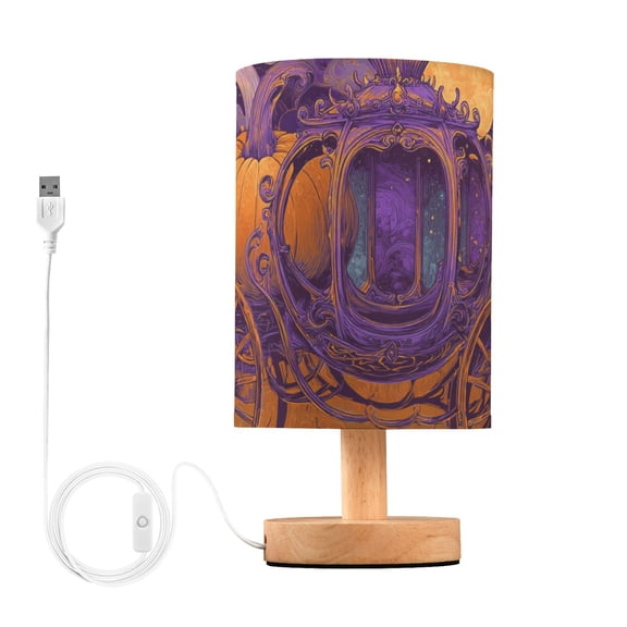 Pumpkin Carriage and Full Moon Halloween Table Lamp with USB Port LED Warm Light Lamp Night Light Home Decor