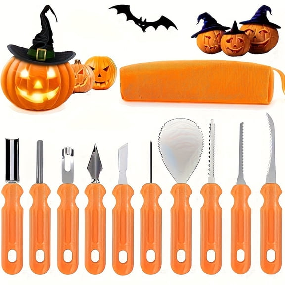 Pumpkin Carving Kit,10PC Heavy-Duty Stainless Steel Sculpting Knives & Detail Tools,Stainless Steel Double-side Sculpting Tool Carving Set,Multi Functional Pumpkin Sculpting Pack for Halloween