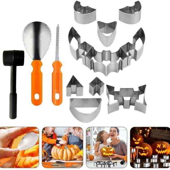Pumpkin Carving Kit, 13-Pack Halloween Pumpkin Carving Stencils Metal with Hammer, Premium Stainless Steel Pumpkin Knife Tools for Halloween Decoration, Multisize