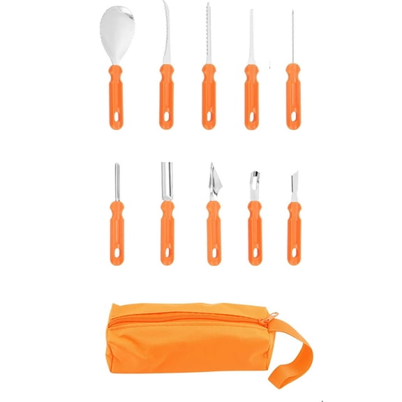 Pumpkin Carving Kit,Carving Tools,Halloween Pumpkin Carving Kit with Box,10 Pieces Professional Stainless Steel Carving Tools Set Sculpting Knife Saw Scoop(Orange 7.5IN)