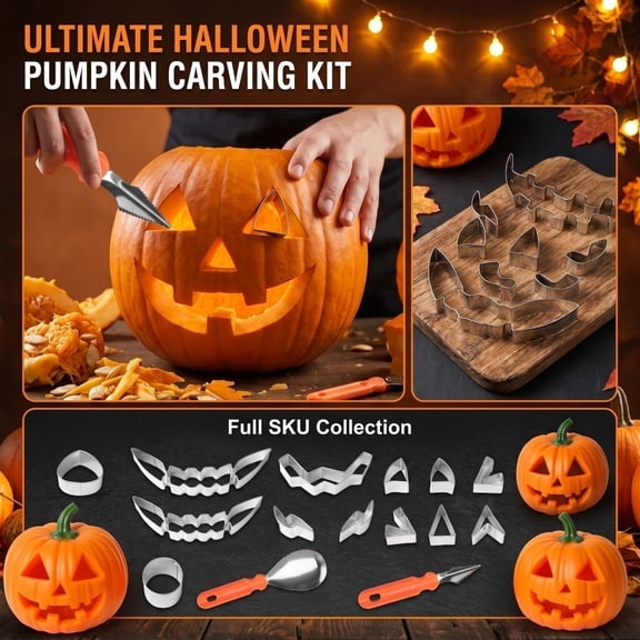 Pumpkin Carving Kit, Pre-Cut Shape Carving Tools and Detailing Set, Pumpkin Crafts for Student, Halloween Arts and Crafts for Student, Halloween Pumpkin Decorations Supply, Family