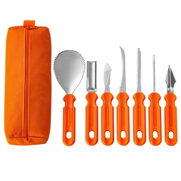Pumpkin Carving Kit, Professional Stainless Steel Carving Tools for Halloween, 7 Piece Heavy Duty Jack-O-Lantern Decoration Sculpting Knife Set with Storage Bag for Adults and DIY Maker
