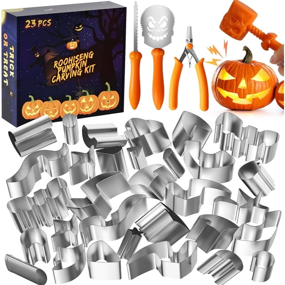 Pumpkin Carving Kit Tools, Halloween Cookie Cutters Set Stainless Steel, Safe Stencils DIY Decoration Jack O Lanterns (23)