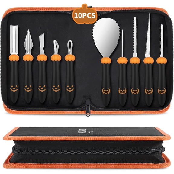 Pumpkin Carving Kit Tools Halloween, Professional Heavy Duty Carving Set, Stainless Steel Double-side Sculpting Tool Carving Kit for Halloween Decoration Jack-O-Lanterns, Gift for Halloween