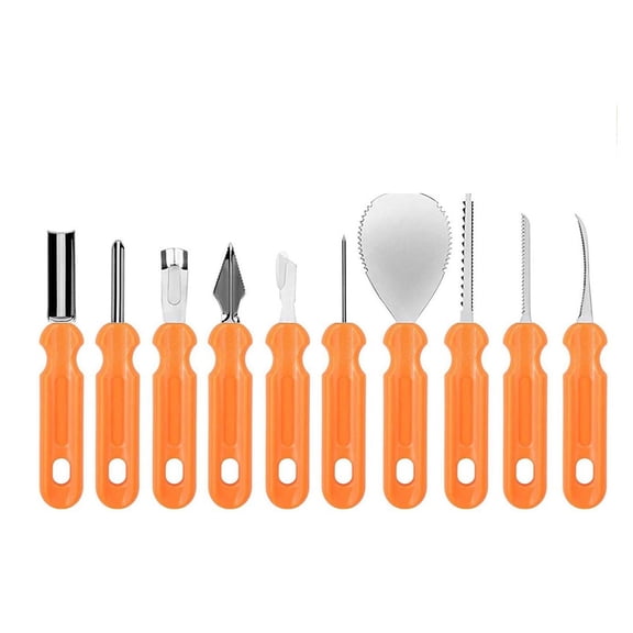 Pumpkin Carving Set Stainless Steel Orange Plastic Handles 10 Piece Jack-O-Lantern Making Tools for Halloween Party Supplies Holiday Crafts