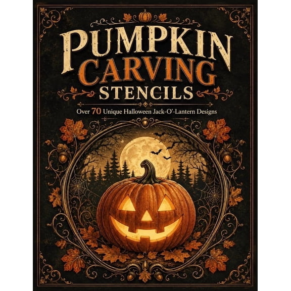 Pumpkin Carving Stencils: Over 70 Original Halloween Carving Templates Featuring Spooky Faces, Cute Designs & Seasonal I, (Paperback)