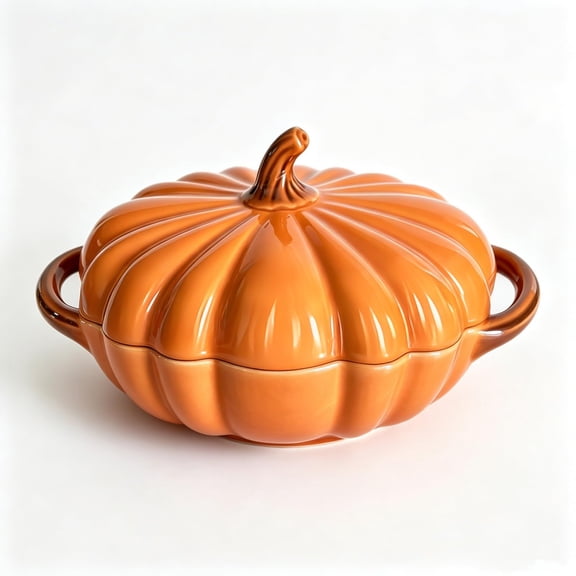 Pumpkin Casserole Dish with Lid, Orange, Oven Safe,8.3" x 2.4"