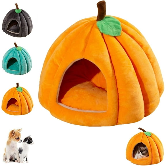 Pumpkin Cat Bed, 2025 Cute Pumpkin Shape Cat Cave, Puppy House for Cats Small Dogs (Orange-red, M)