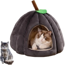 Pumpkin Cat Bed, Cat Beds with CatsRemovable Cushion for Indoor, Warm Cave Nest Sleeping Bed Puppy House for Cats Small Dogs (Dark Gray, S)
