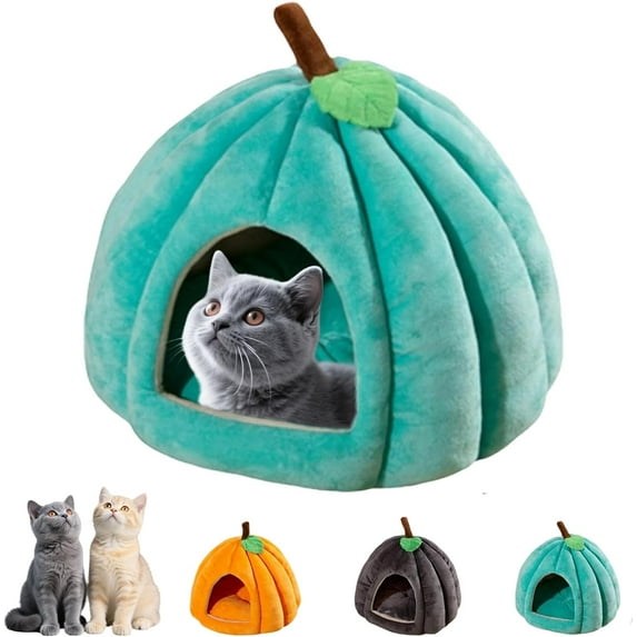 Pumpkin Cat Bed, Cute Halloween Pumpkin Shape Cat Cave Bed Cat Tent with Removable Cushion, Pumpkin Cat House, Non-Slip Bottom for Kitten Small Dogs