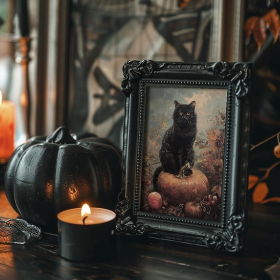 Pumpkin Cat Halloween Wall Art Prints, Goth Witch, Dark Moody Academia ...