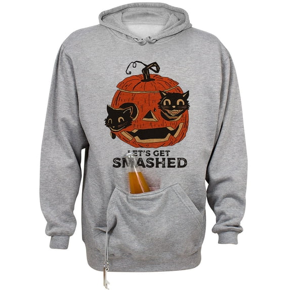 Pumpkin Cats Lets Get Smashed Beer Holder Tailgate Hoodie Sweatshirt Unisex 2X-Large Oxford