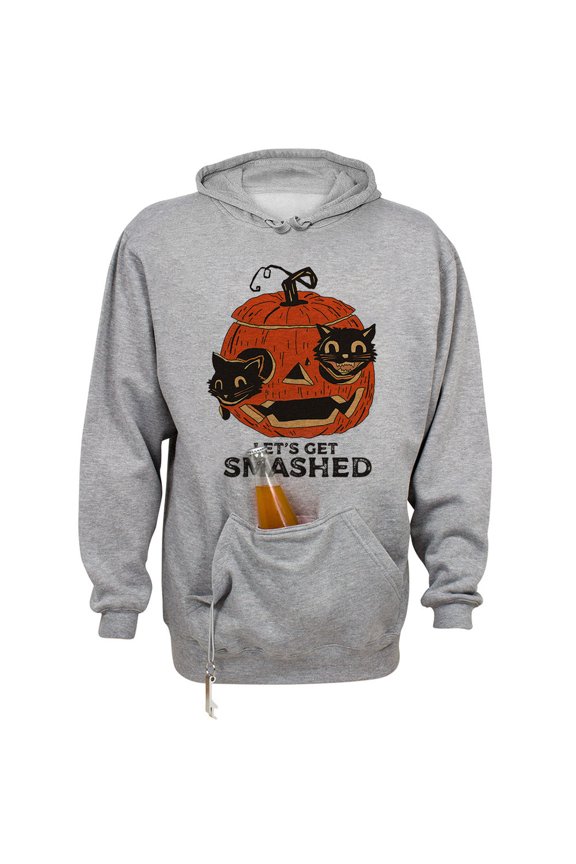 Pumpkin Cats Lets Get Smashed Beer Holder Tailgate Hoodie Sweatshirt Unisex 3X-Large Oxford