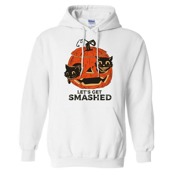 Pumpkin Cats Lets Get Smashed Hoodie Sweatshirt Unisex Large White
