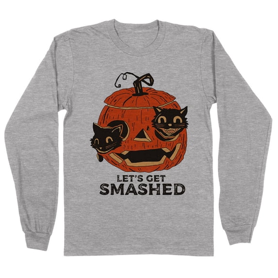 Pumpkin Cats Lets Get Smashed Long Sleeve Shirt Unisex 2X-Large Grey