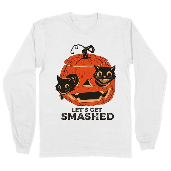 Pumpkin Cats Lets Get Smashed Long Sleeve Shirt Unisex Small White