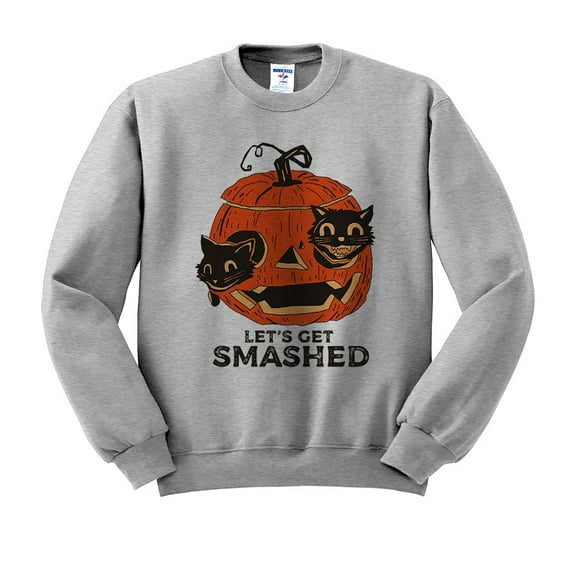 Pumpkin Cats Lets Get Smashed Sweatshirt Unisex 2X-Large Grey