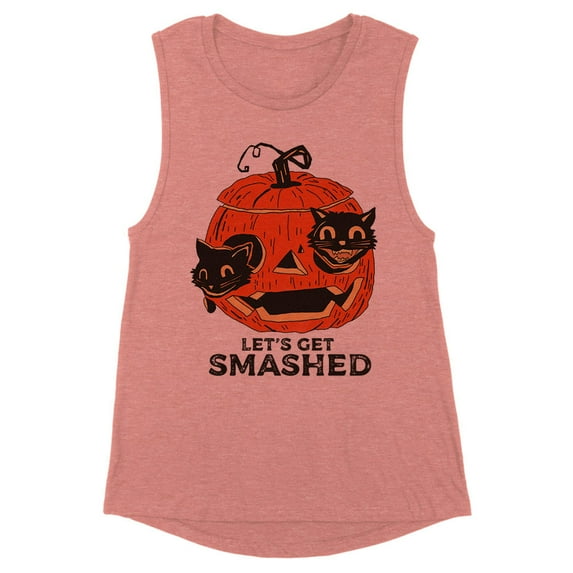 Pumpkin Cats Lets Get Smashed Women's Muscle Tank 2X-Large Desert Pink