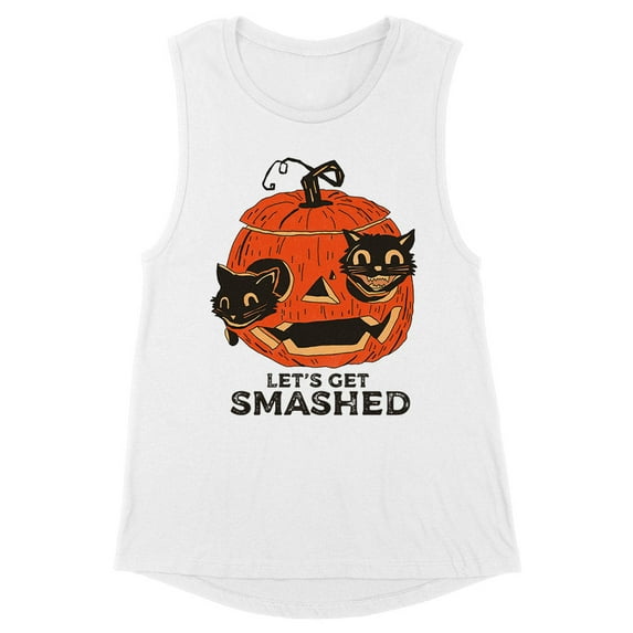 Pumpkin Cats Lets Get Smashed Women's Muscle Tank Large White