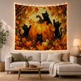 thumbnail image 1 of Pumpkin Cats Surrounded with Perched Very While Others, Playful Illustration for Cat Lovers, Animal Wall Decor, Halloween Gift, Tapestry Wall Hanging for Bedroom and Dorm, 1 of 7