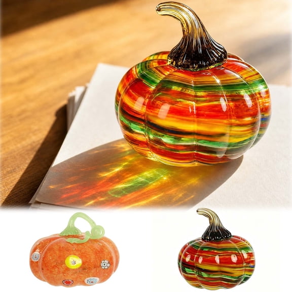 Pumpkin Centerpiece,Hand Blown Speckled Glass Sculpture With Twisted Craft Detailing,Desk Dining Accent Used For Fall Classroom Housewarming Holiday Display(Orange)