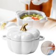 thumbnail image 1 of Pumpkin Ceramic Bowl With Lid,4.5X5.2"Dual Handle Pumpkin Soup Pot,Oven Safe Pumpkin Dutch Oven,Cute Pumpkin Shaped Serving Bowl for Stew,Cereal,Dessert,Tableware for Halloween Thanksgiving Decor, 1 of 2