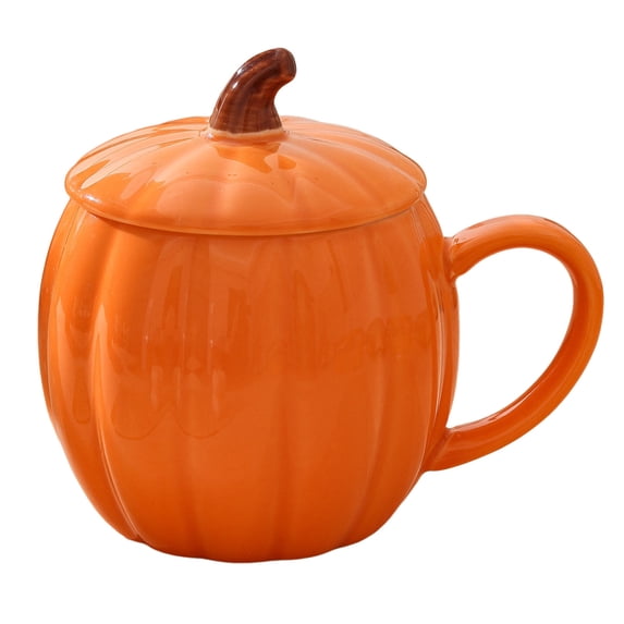 Pumpkin Ceramic Coffee Mug with Lid 14oz Microwave Safe Halloween Autumn Fall Novelty Cup for Women Family Home Decor