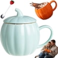 thumbnail image 1 of Pumpkin Ceramic Coffee Mug with Lid 14oz for Halloween，Autumn Fall Design, Microwave Safe, Novelty Cup, For Women & Friends, Family Decor, 1 of 7