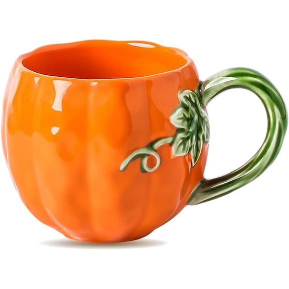 Pumpkin Ceramic Cup, Ceramic Fall Mug with Handle, Cute Orange Tea Mug for Hot & Cold Drinks, 3D Pumpkin Cup for Autumn Halloween Thanksgiving Decor, Gift Ideas for Coffee Lovers (Classic)