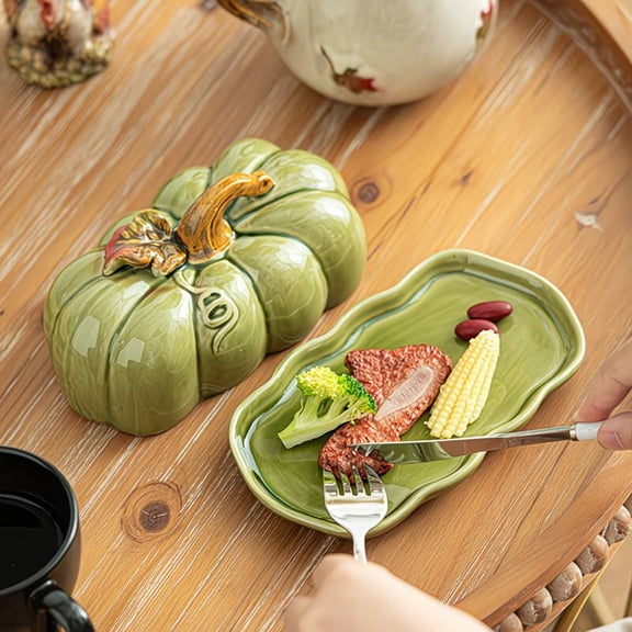 Pumpkin Ceramic Serving Plates for Fall Desserts Fruits Nuts