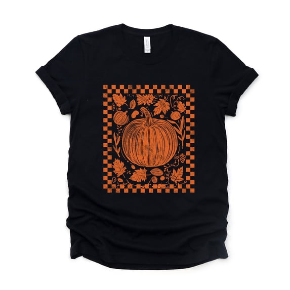 Pumpkin Checkered Distressed - Women's Short Sleeve Graphic T-Shirt