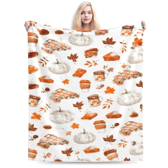 Pumpkin Coffee Blanket Autumn Harvest Throw Blanket Cozy Soft Home Decor Gift for Thanksgiving Family Lovers 50x40