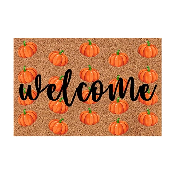 Pumpkin Coir Doormat, 24X16" Thanksgiving Decorative Door Mat, Fall Script Letter Harvest Entryway Rug, Coconut Fiber Floor Mat, Farmhouse Autumn Design Front Porch Welcome Carpet, Fall Decor