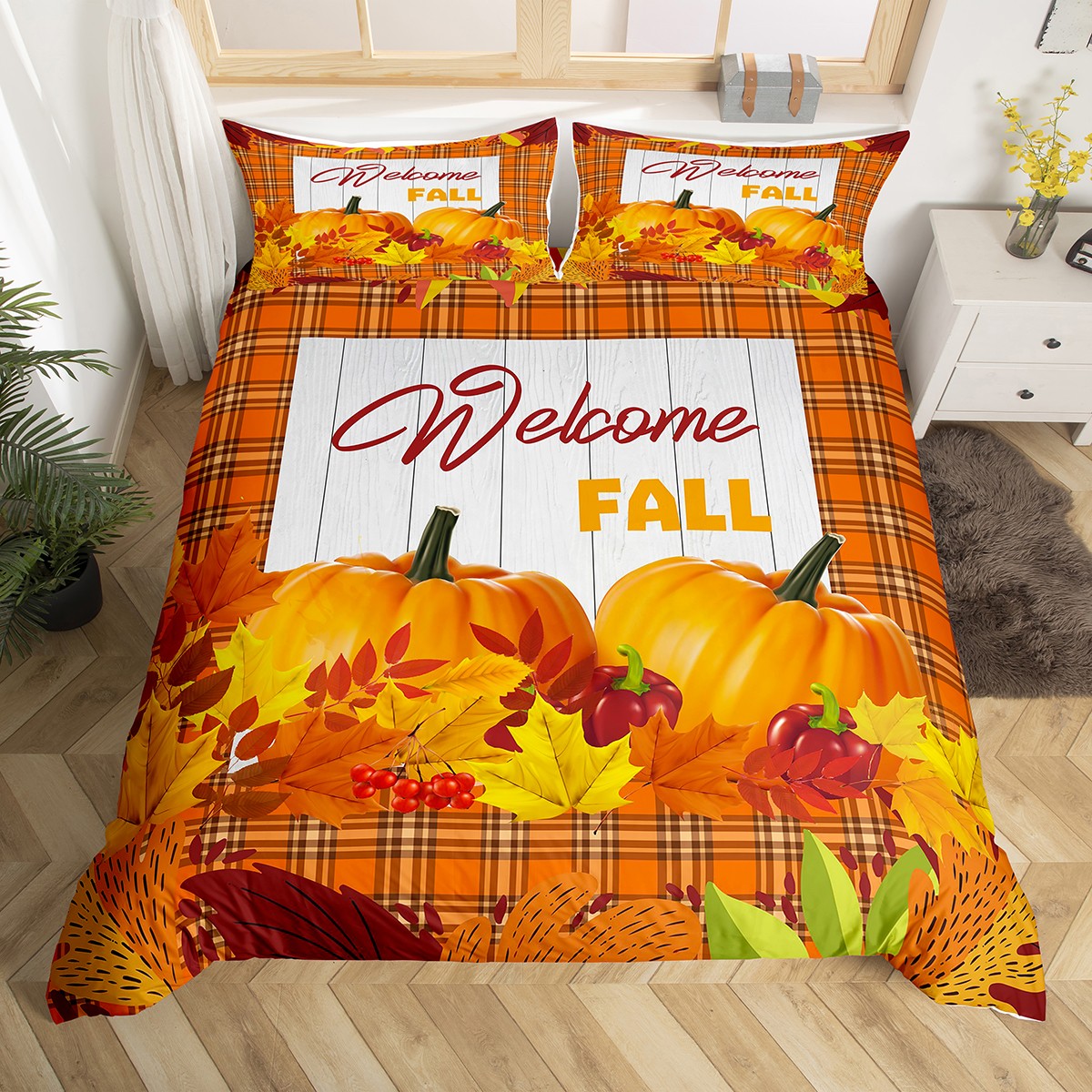 Cozy Twin Fall Comforter Set With Pillowcase – Thanksgiving Plaid Bedding For Kids & Adults