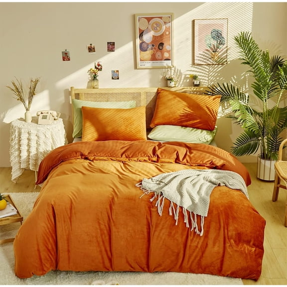 Pumpkin Comforter Queen Pumpkin Color Bedding Set 3 Pieces Cinnamon Comforter Sets 1 Queen Comforter (90x90 inches) with 2 Pillowcases (20x26 inches)